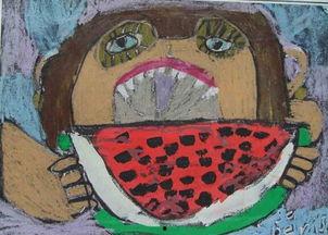 吃瓜国画图文,一幅吃瓜国画中的夏日风情